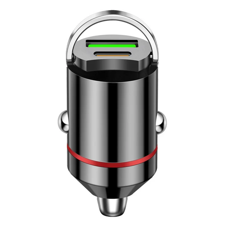 Autós töltő 2 az 1-ben, Vivimall, ötvözet, TYPE-C port, USB port, 100 W, fém húzógyűrű, gyakorlatilag láthatatlan, ultragy...