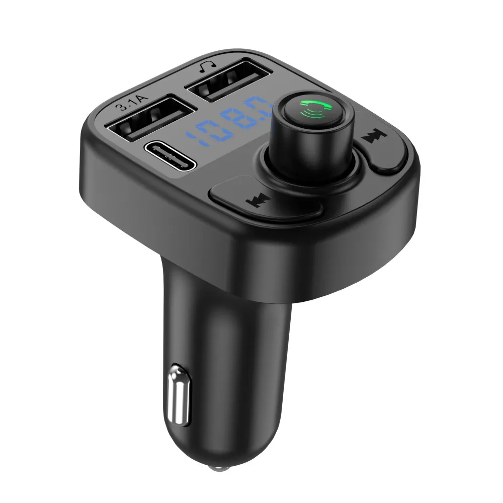 Autós töltő MP3 lejátszóval, Vivimall, Bluetooth 5.0, 5V, 2 x USB, Type C, Fekete