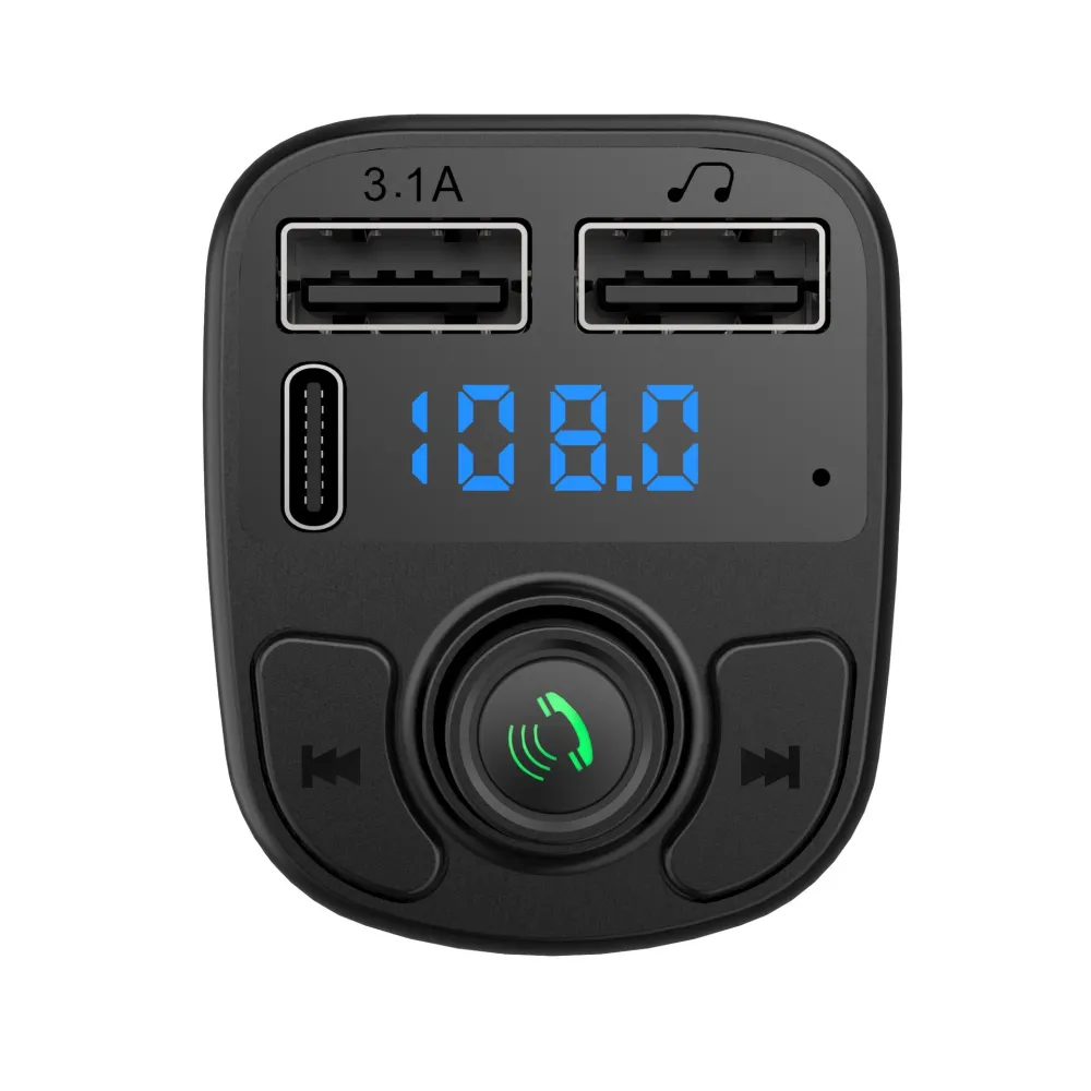 Autós töltő MP3 lejátszóval, Vivimall, Bluetooth 5.0, 5V, 2 x USB, Type C, Fekete