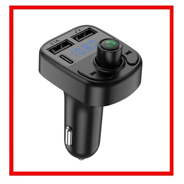 Autós töltő MP3 lejátszóval, Vivimall, Bluetooth 5.0, 5V, 2 x USB, Type C, Fekete