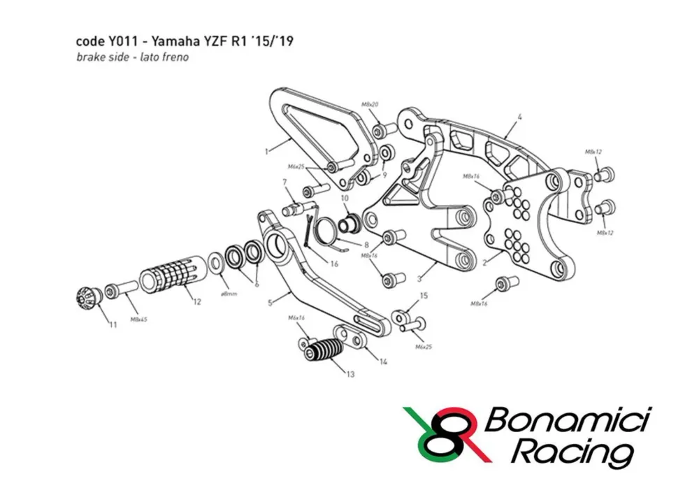 AKRAPOVIC EXHAUST BRACKET REPLACEMENT PART BONAMICI SETS Y011 BRAKE SIDE YAMAHA R1 / M 2015-2024