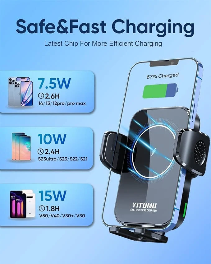 Yitumu A26 Vezeték nélküli Autós Qi Telefontöltő – 15W & Tapadókorong