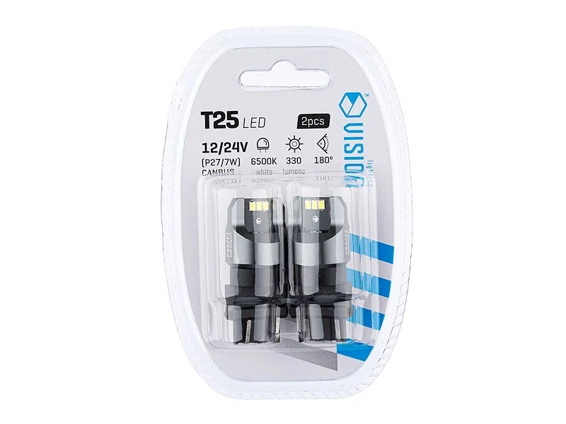 Izzó VISION P27 / 7W (T25) 12/24V 6x 3020 SMD LED, nem poláris, CANBUS, fehér, 2 db