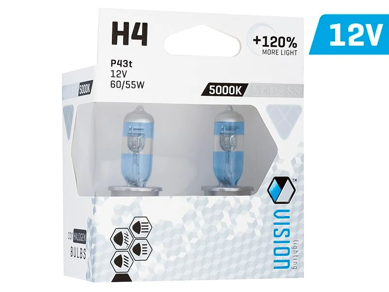 Izzók VISION limitless fehér H4 12V 60 / 55W P43t U E4 + 120%, 2 db