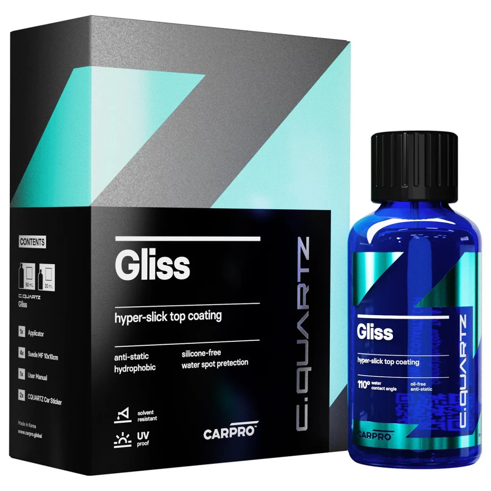 Szuper-sima felső bevonat CarPro CQuartz Gliss, 50ml