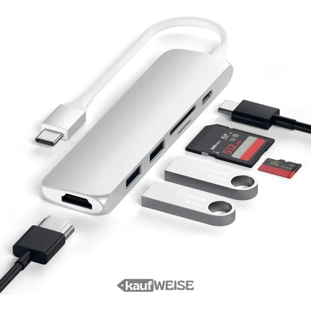 Satechi V2 Slim USB-C többportos adapter | 4K 60Hz HDMI és 60W PD | Ezüst
