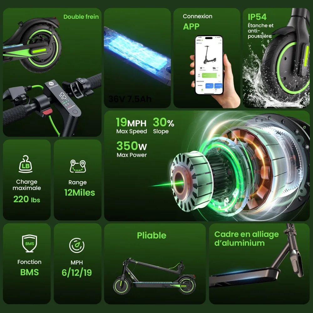 S9 Elektromos robogó 350W összecsukható ingázó CE-Minősített e-roller iSinwheel