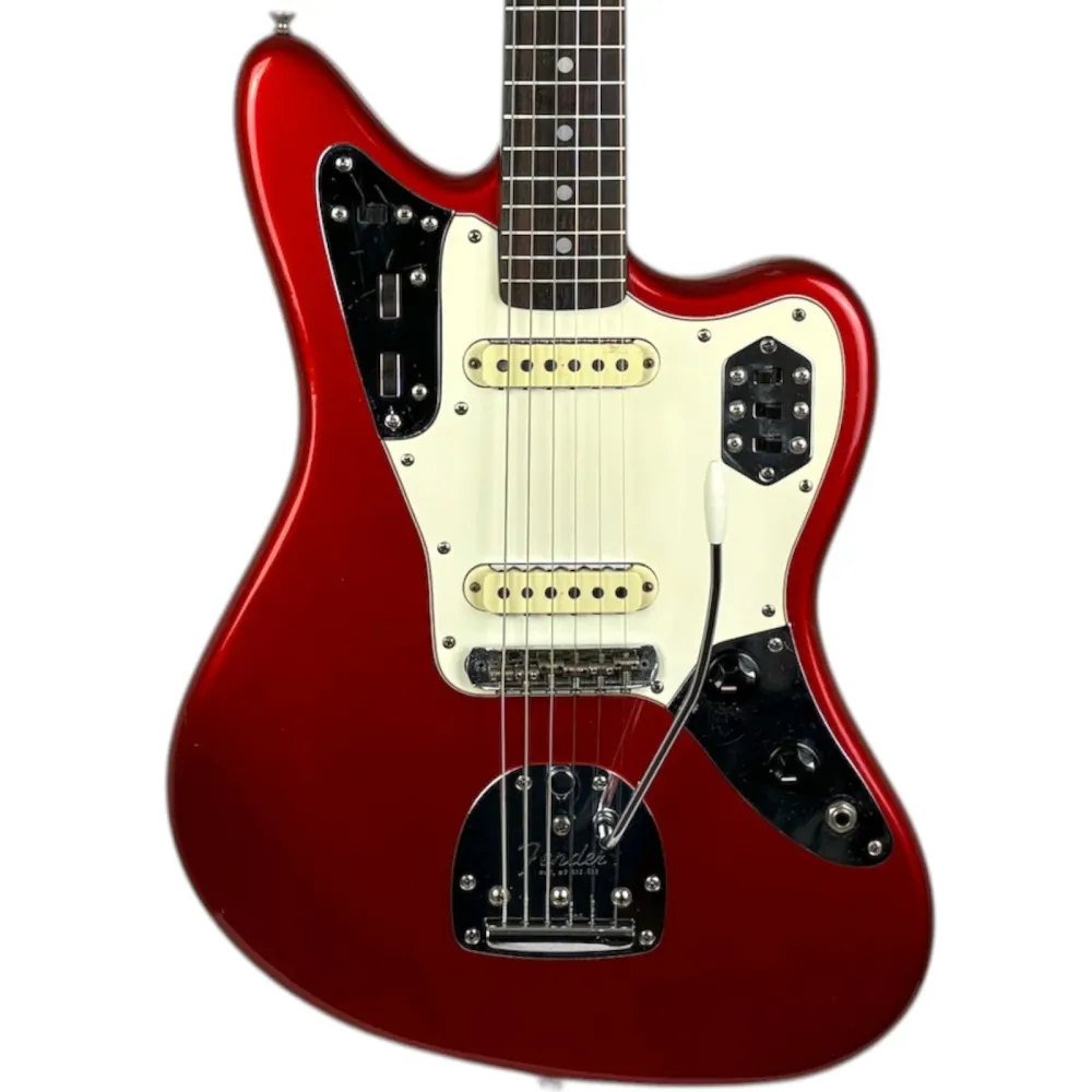 Fender Japan 66 Újkiadás Jaguar 1993-1994 - Candy Apple Red - Egyeztetett Fejlap - Vintage