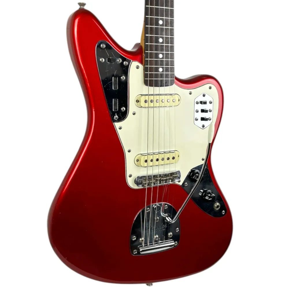 Fender Japan 66 Újkiadás Jaguar 1993-1994 - Candy Apple Red - Egyeztetett Fejlap - Vintage