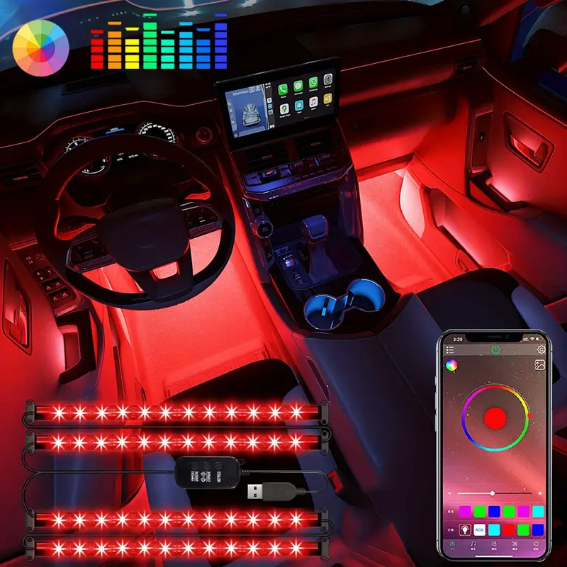 4db belső autós lámpák, autó LED lámpák, autó kiegészítők, intelligens APP vezérlés távirányító