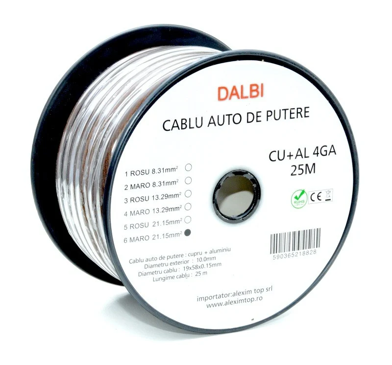 Autó tápkábel barna CU+AL 4GA 10mm, 25m/tekercs