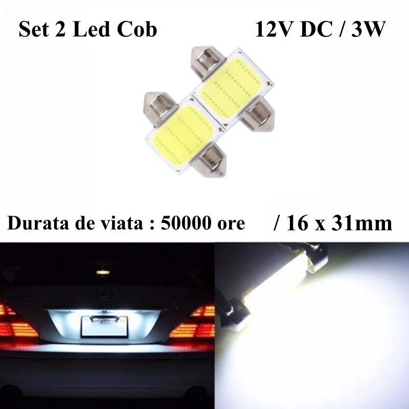 Auto Led 31mm Cob, White Light, 2db/szett