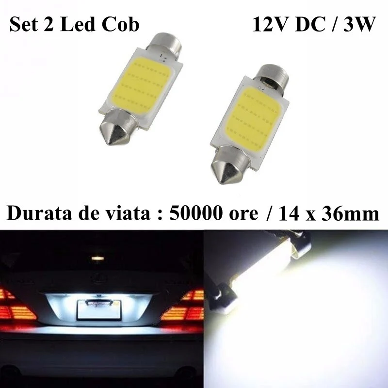 Auto Led 36mm Cob, White Light, 2db/szett