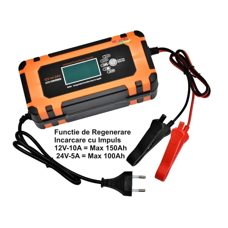 Autós egyenirányító intelligens impulzussal 12V-10A / 24V-5A