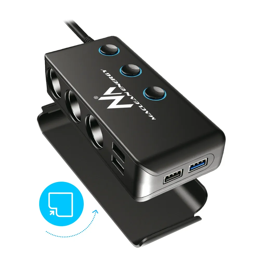 Autószivargyújtó aljzat elosztó, feszültségmérő, 3 szivargyújtó aljzat, 1xQuick Charge 3.0, 3xUSB 6,8A, 1x Power Delivery...