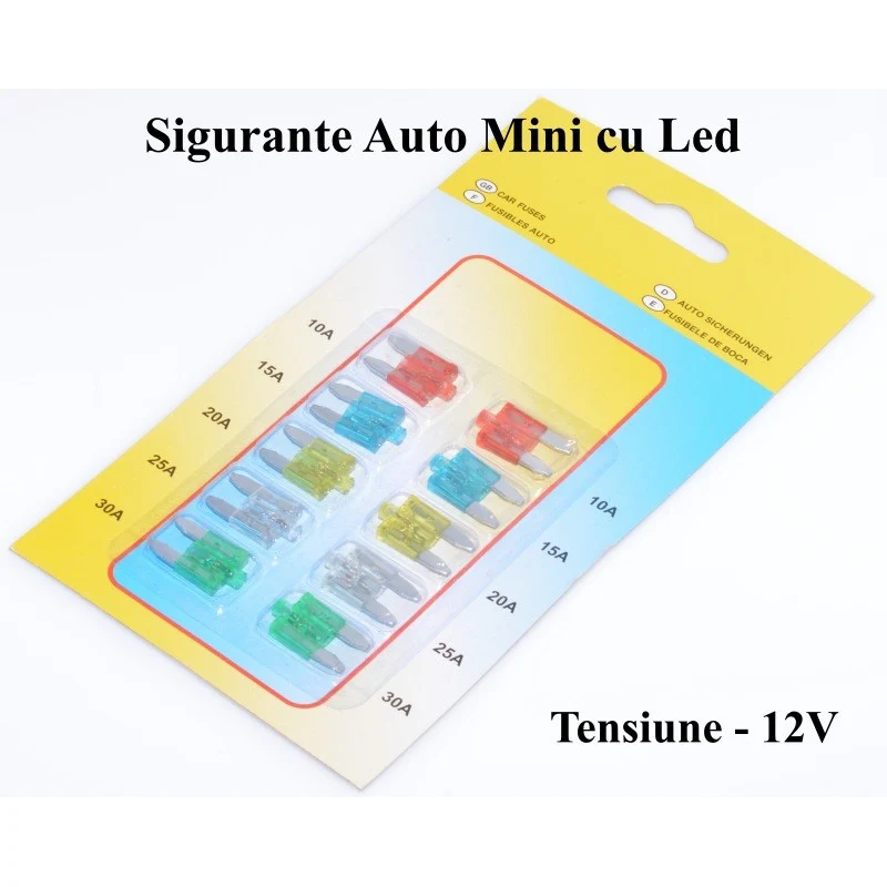 10 db-os mini autóbiztosíték készlet LED-del