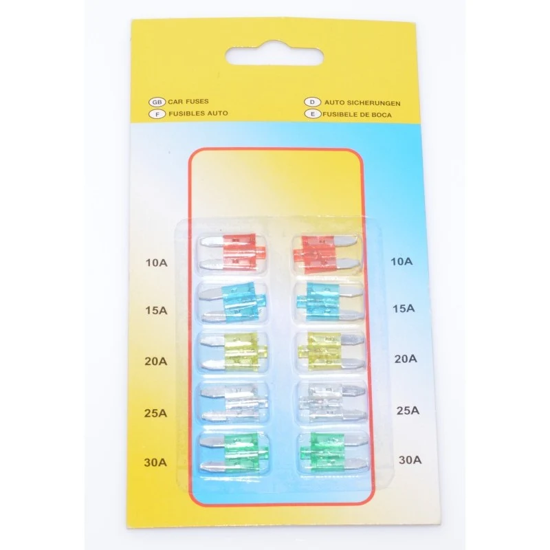 10 db-os mini autóbiztosíték készlet LED-del