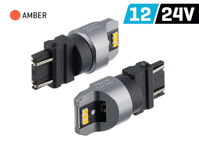 Izzó VISION PY27 / 7W (T25) 12/24V 6x 3020 SMD LED, nem poláris, CANBUS, narancssárga, 2 db