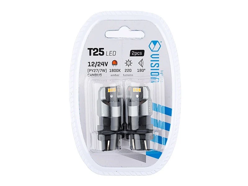 Izzó VISION PY27 / 7W (T25) 12/24V 6x 3020 SMD LED, nem poláris, CANBUS, narancssárga, 2 db