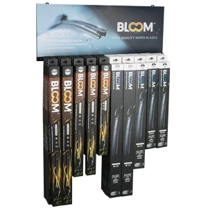 Lapos ablaktörlő lapátok készlete BLOOM U MIX U + Multifit 10 adapterrel, 40 db + felfüggesztett kijelző