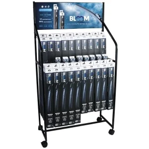 Lapos ablaktörlő lapátok készlete BLOOM U Multifit 10 adapterrel, 90 db + új adapterek + kerekekkel ellátott álló display
