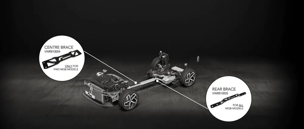 RacingLine hátsó alagútmerevítő MQB-platform VW Golf MK7/8, A3/S3/RS3 8V/Y, Leon 5F stb.
