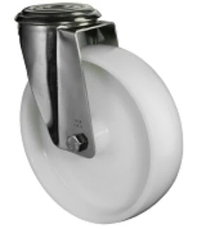 Hátfuratos kerék 100 H101.A90.100 inox forgóvillás görgő fehér PA ter:130kg (BS)