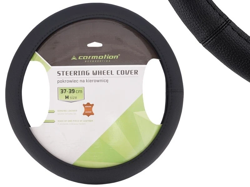 Kormánykerék huzat "M" 37-39 cm, 1 db valódi bőrből, fekete