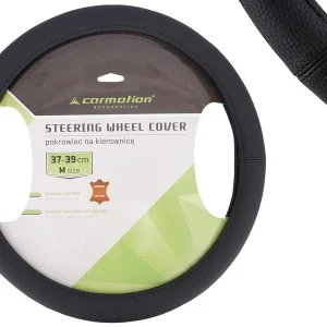 Kormánykerék huzat "M" 37-39 cm, 1 db valódi bőrből, fekete