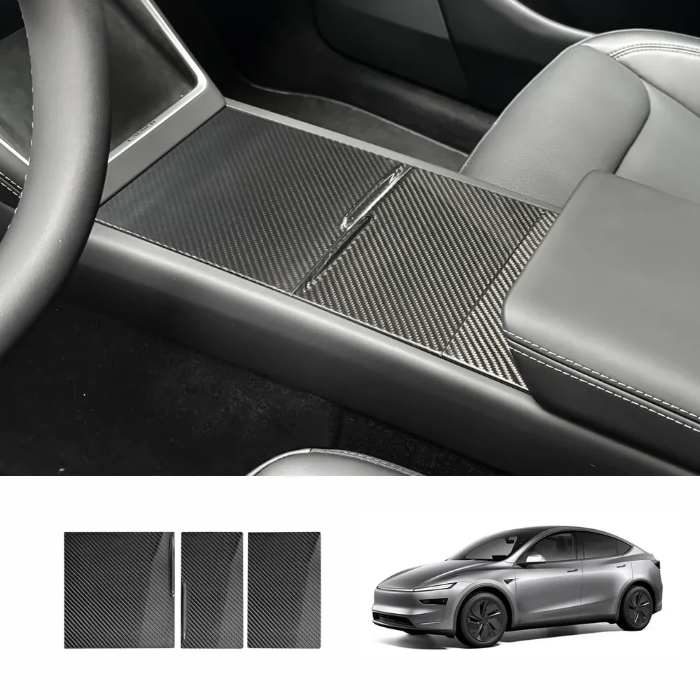 Kiváló minőségű szénszálas középkonzol panel frissítés Tesla Model Y - Fokozza Juniper 2025+ elektromos autós élményét