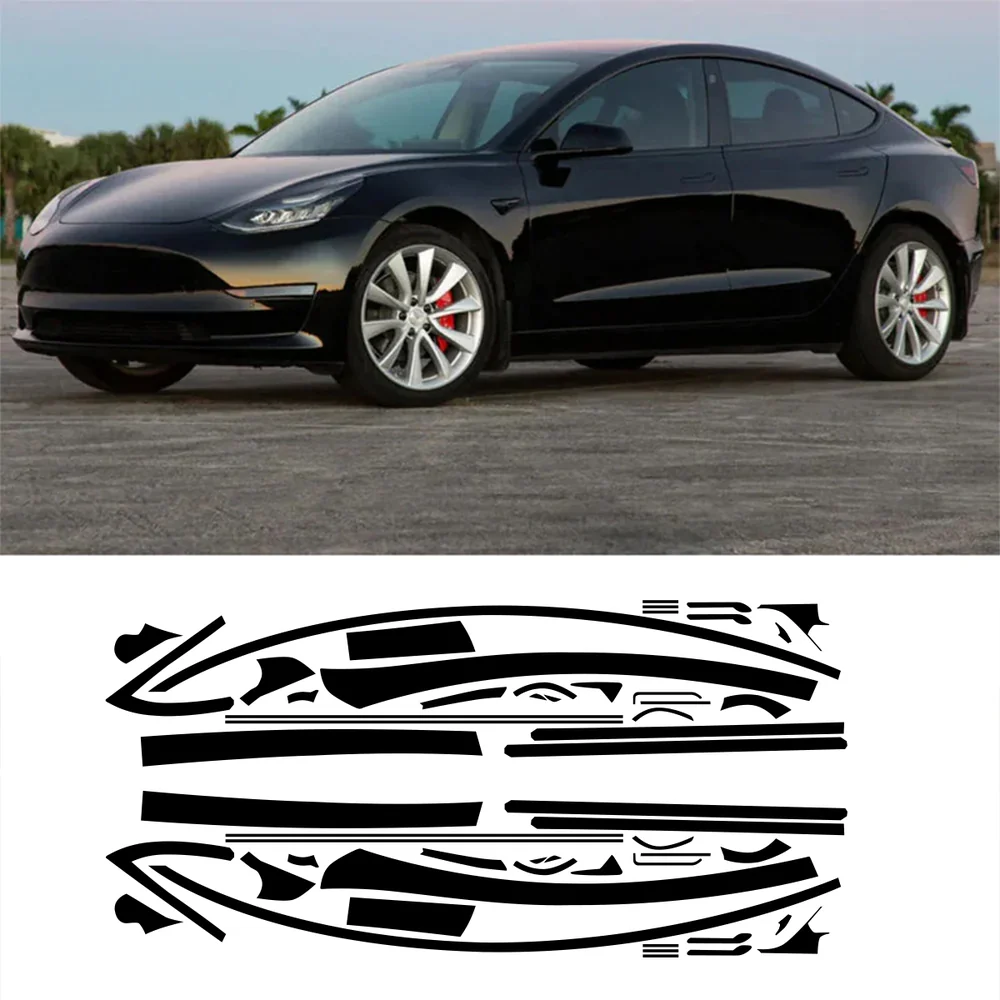Matt fekete krómozott vinil fóliakészlet Tesla Model 3-hoz (2017-2023) - Járműstílus-frissítés