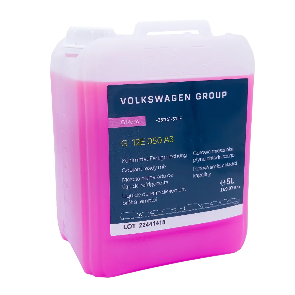 VW Genuine hűtőfolyadék G12evo, fagyálló -35 °C-ig, 5 literes kannás kész keverék, G12E050A3