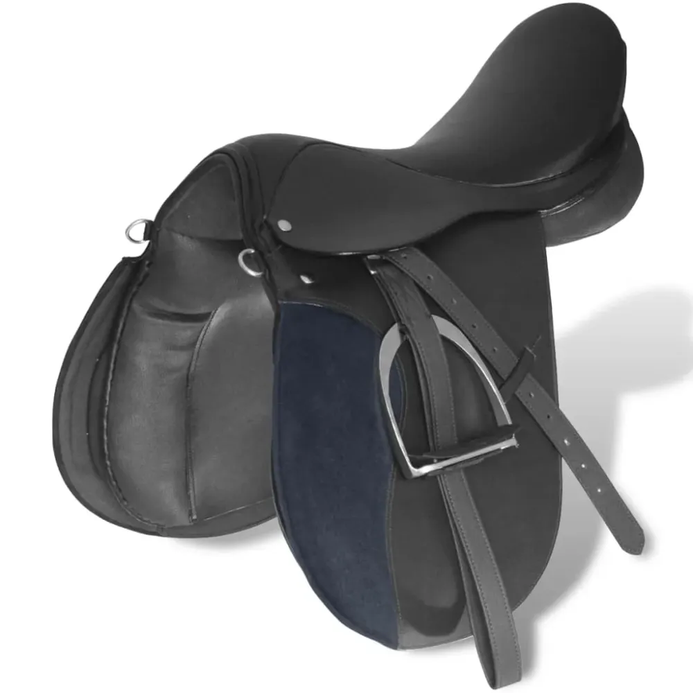 Lovaglás Nyereg Készlet 17,5 "Valódi Bőr Fekete 12 cm 5-az-1- be