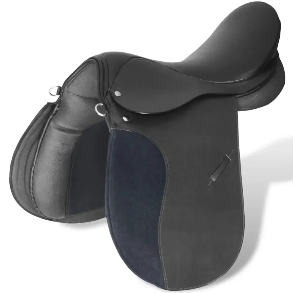 Lovaglás Nyereg Készlet 17,5 "Valódi Bőr Fekete 12 cm 5-az-1- be