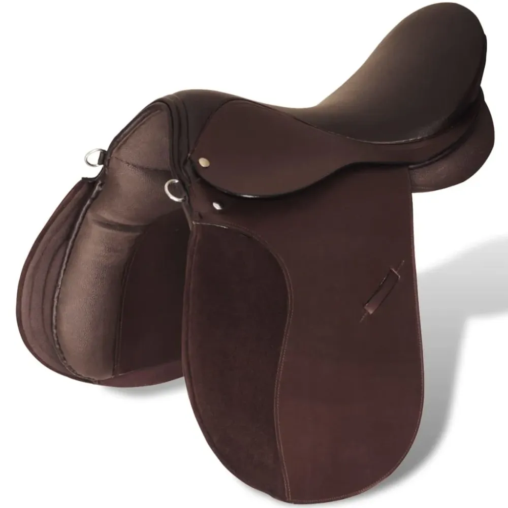 Lovaglás Nyereg Készlet 16 "Valódi Bőr Barna 14 cm 5-az-1- be