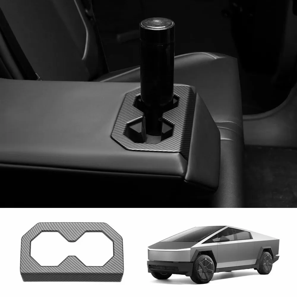 Fekete karbon mintás hátsó ülés pohártartó díszléc Tesla Cybertruckhoz