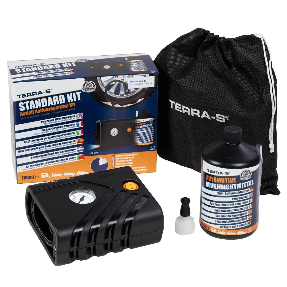 VW defektjavító készlet kompresszorral és 700 ml tömítőanyaggal, LED-es lámpával, TPMS-kompatibilis, 5H0071211B