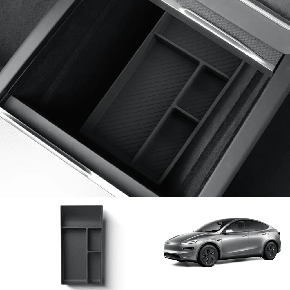 Szilikon középkonzol és kartámasz alsó tárolórekesz Tesla Model Y Juniper 2025+-hoz