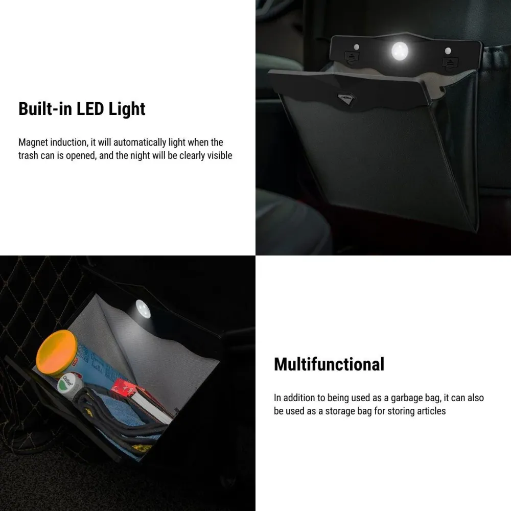 Tartós LED-es autós szemetes Tesla Model 3/Y/X/hezS - Környezetbarát autós hulladékgyűjtő