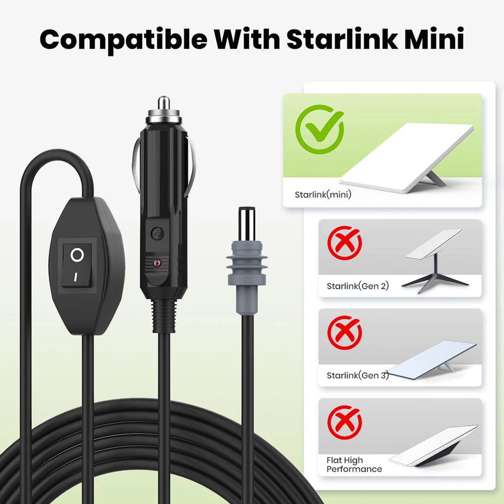 Kiváló minőségű, 3 méteres autós töltőkábel kapcsolóval Starlink Minihez - DC tápkábel jobb teljesítményért