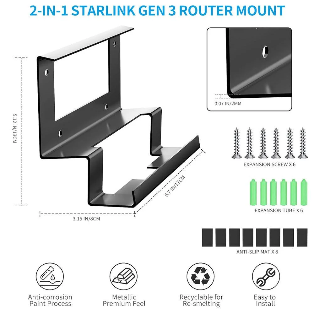 Fém router és tápegység fali konzolkészlet Starlink Gen 3-hoz: Teljes tartozékkészlet az egyszerű telepítéshez