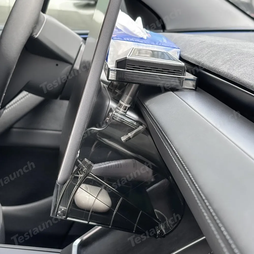 Központi vezérlőképernyő alatt rejtett tárolódoboz tálcával Tesla Model Y Juniper 2025+-hoz