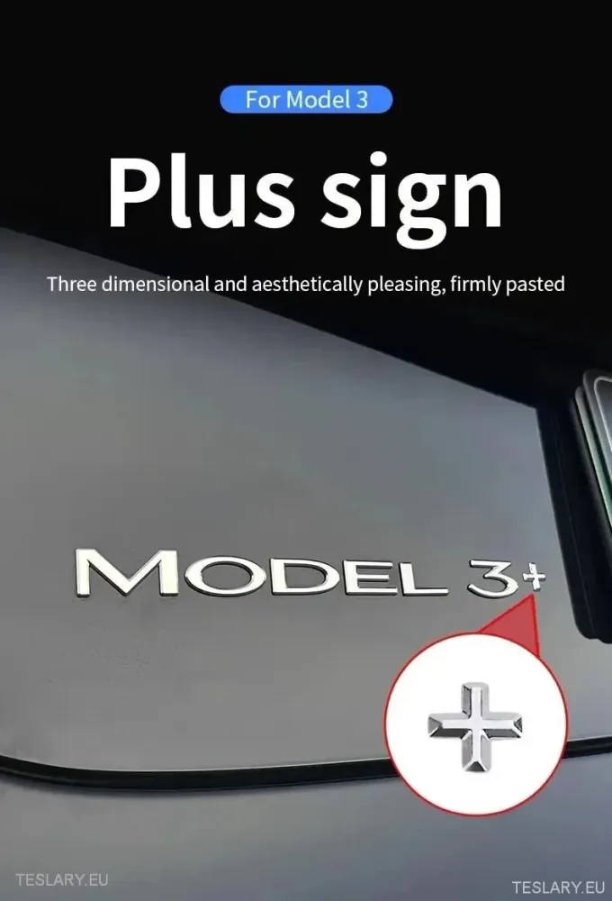 Tesla modell 3+ hosszú tartomány " +" logó ezüst