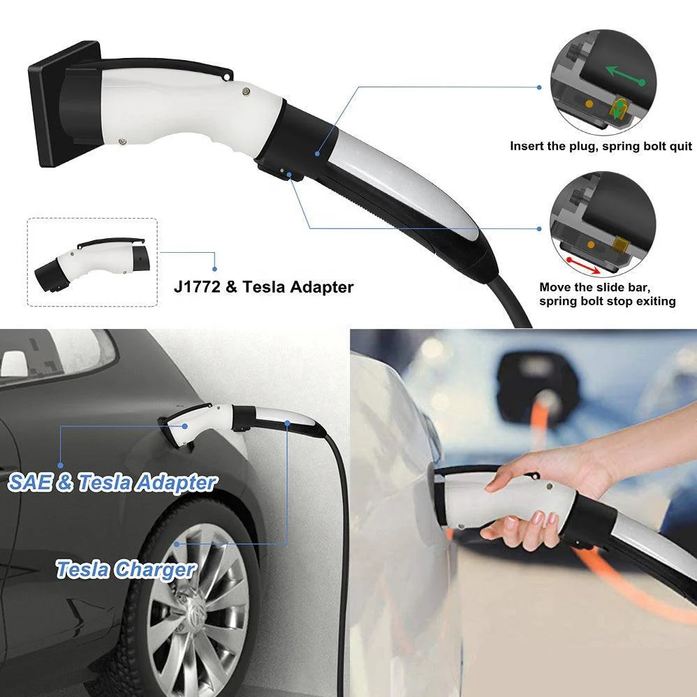 Elektromos jármű töltő adapter Tesla modellhez S/X/3/Y, 40 amper 250 V AC, 1-2. szintű töltés, IP44 időjárásálló besorolás