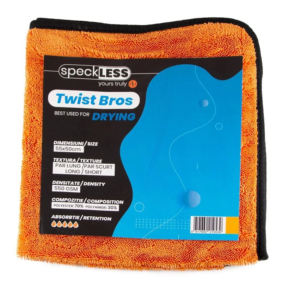 Szárítótörölköző SpeckLESS Twist Bros, 550 GSM, narancs, 55 x 50 cm